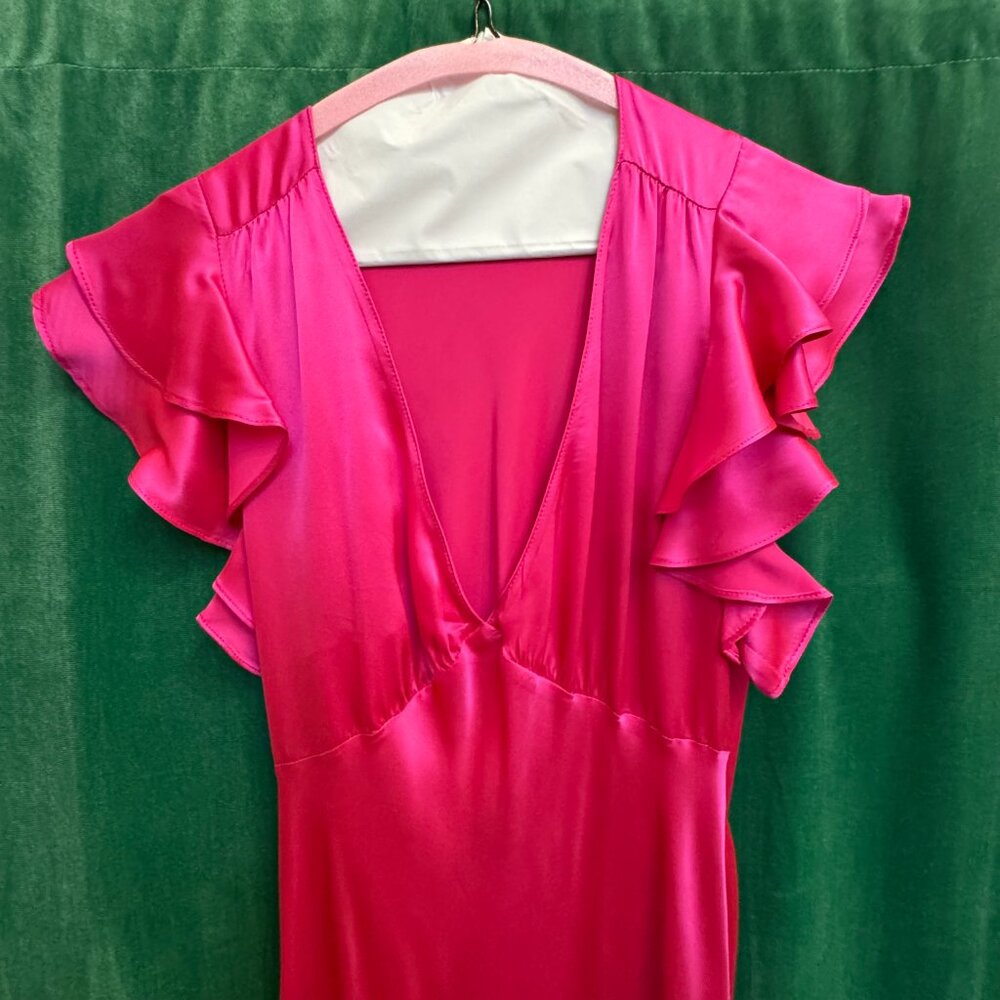 Amanda Uprichard Cecilia Hot Pink / Fuschia Midi 100 Silk Bias Cut Dress Small
